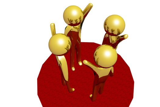 A team raising hands on vote. This image is a 3D render.