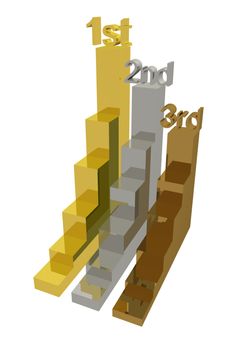 3D charts showing first, second and third place.