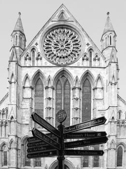 View of sign post in front of York Minster