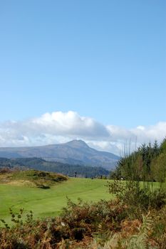 Ben Lomond from Aberfoyle golf course on a sunny autumnal day