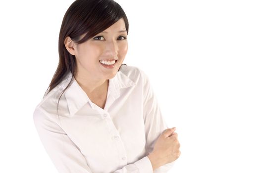 Asian business woman portrait smile expression on white background.