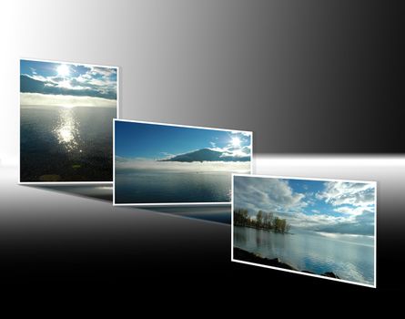 Series of photographs of Lake Maggiore at dawn and dusk