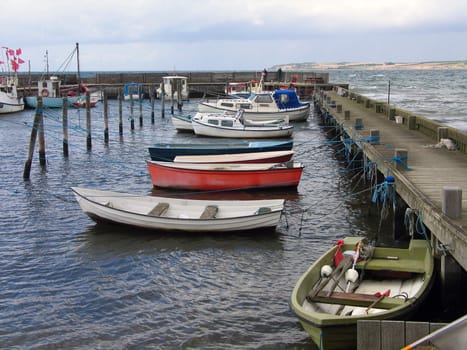 Small beautiful fishing harbor Funen Denmark