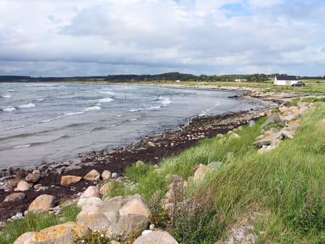 Seascape of a beach in Helnaes Denmark