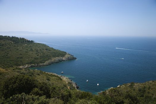 Overlook of Italian coastline.