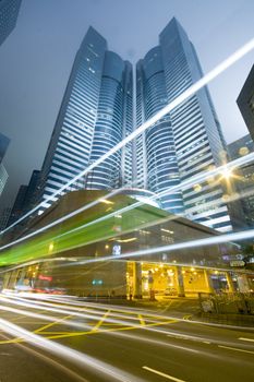 Hong Kong at night with highrise buildings
