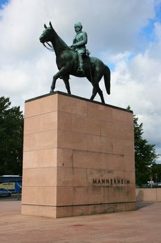 Statue of Baron Carl Gustaf Emil Mannerheim (1867 - 1951) in Helsinki, Finland. 