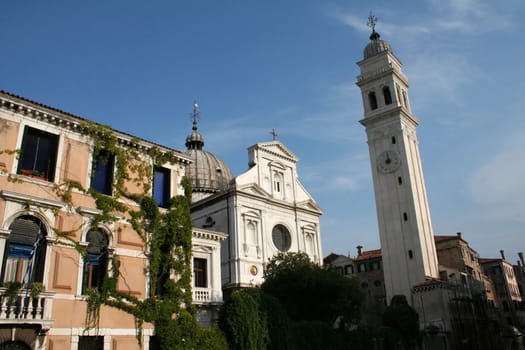 A church and church tower in Venice