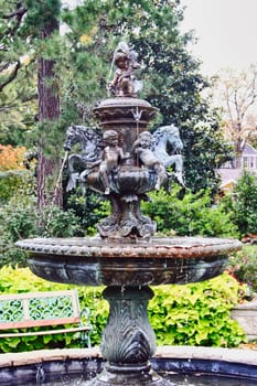 A classic fountain captured in an old park