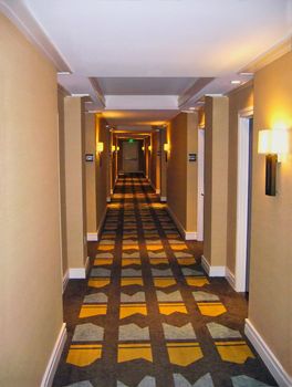 A modern colorful hotel corridor or hallway