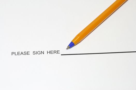 Sign here concept with pen and line in a white paper