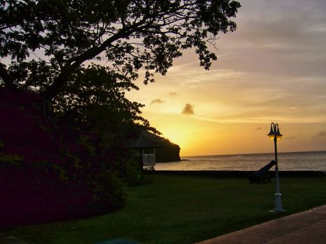 A view of a tropical sunset and the ocean