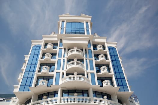 Hotel an balconies. Taken on a sunny day