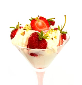 closeup of ice cream with strawberry