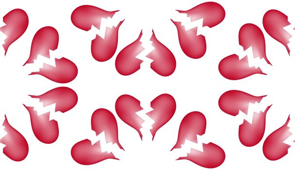 A seamless tile pattern background made out of broken hearts.