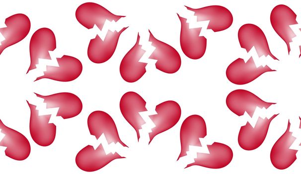 A seamless tile pattern background made out of broken hearts.