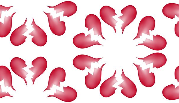 A seamless tile pattern background made out of broken hearts.