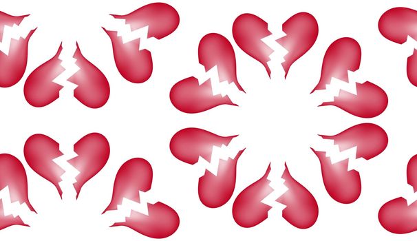 A seamless tile pattern background made out of broken hearts.