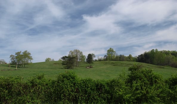 A rolling hill on a rural farm in North Carolina