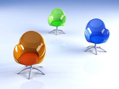 3D rendered Illustration. A group of chairs.