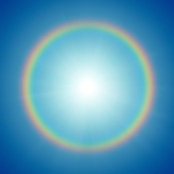 A photography of a rainbow around the sun