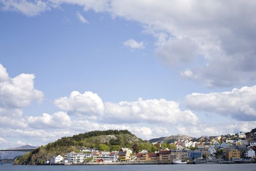 A nice summer day in the west Norwegian city Kristiansund, which is located on five islands connected by bridges and Sundb�ten, one of the oldest motored ferry services still running. 