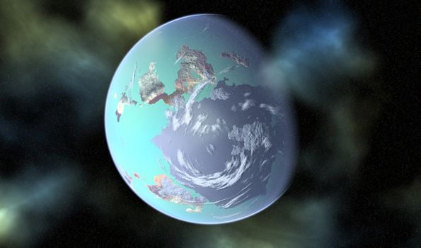 An alien world floating around in space.