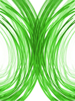 Artistic green fractal on a white background.