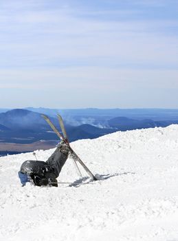 A skier buries his head in the snow after failing to perform a trick. Great to show failure in a comical way.