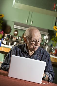 Senior in Dining Room with a Laptop Computer