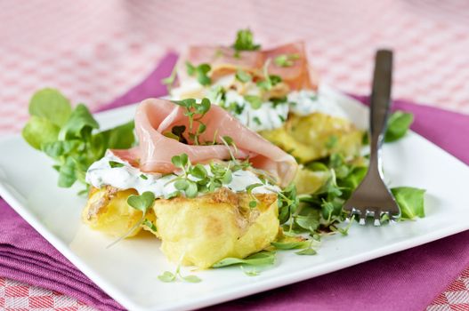 Delicious appetizer with ham and creamcheese