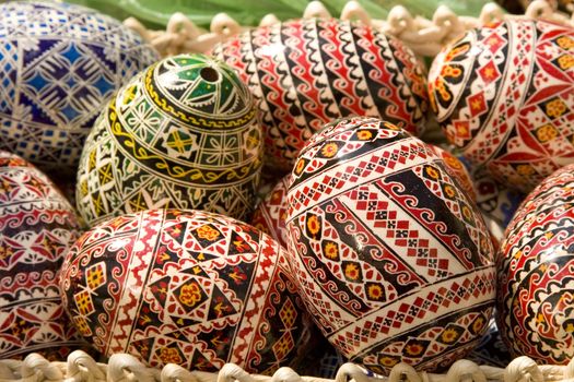 Painted eggs decorated by various techniques before Easter