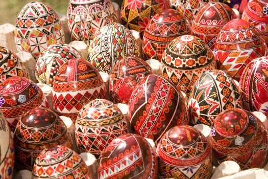 Painted eggs decorated by various techniques before Easter