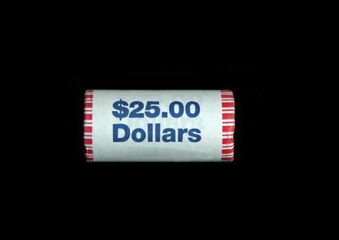 A 25 dollar roll of US gold dollar coins