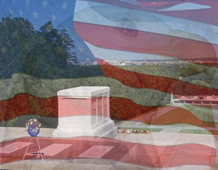 Flag, Eagle, Tomb of the Unknowns. Composite of three photos taken by the author.

