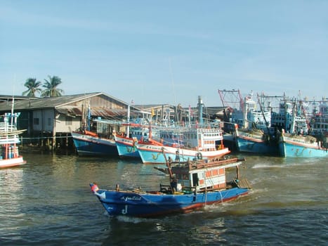 Fishing boats on the coast of southern Thailand. 