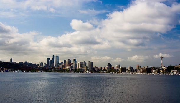 A shot of the Seattle skyline as shot from Gasworks Park to the north
