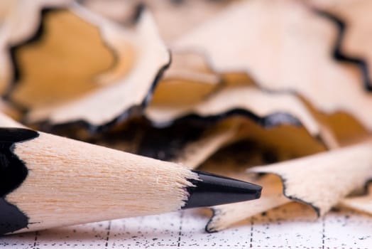 The black pencil and wood shavings background