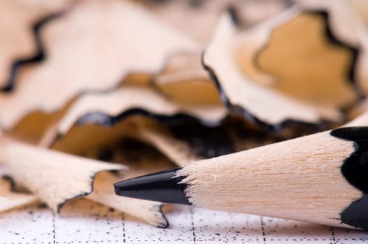 The black pencil and wood shavings background