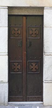 Antique orthodox church door in Athens, Greece