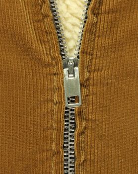 Half open coat zipper close up