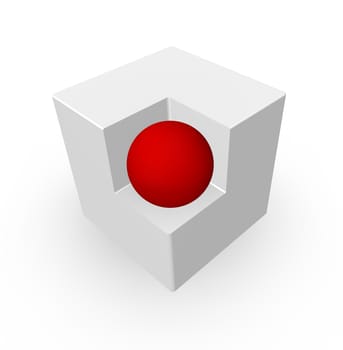 red ball on white cube object - 3d illustration