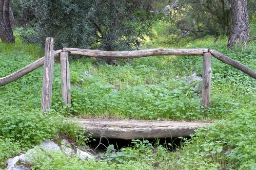 Small wooden bridge in philoppapou hill, Athens, Greece