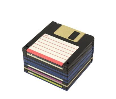 Stack of floppy disks isolated in white