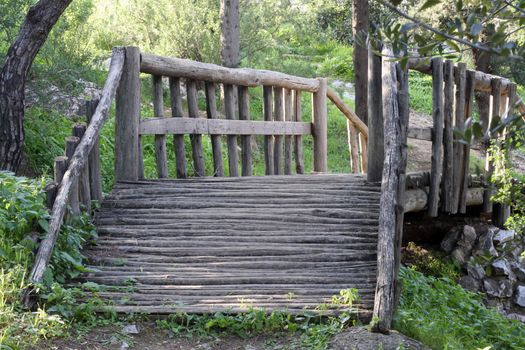 Wooden bridge in philoppapou hill, Athens, Greece