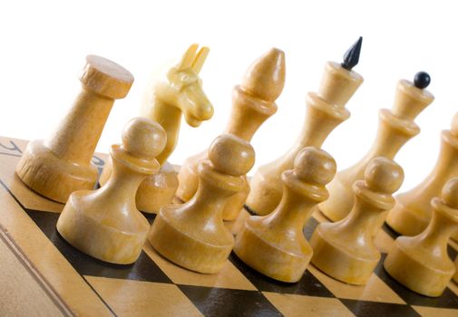 close-up white chess figures