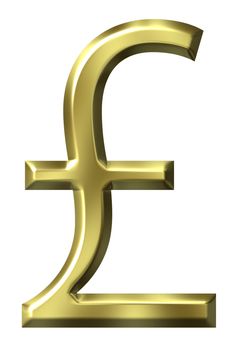 3d golden british pound symbol isolated in white