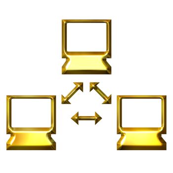 3d golden computer network isolated in white