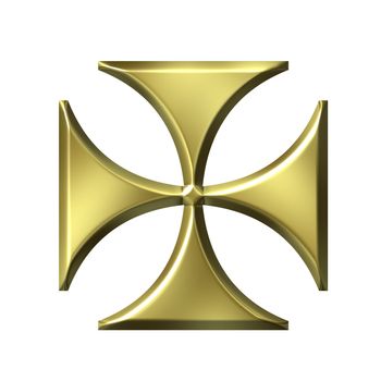 3d golden german cross isolated in white