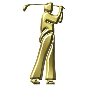 Golden golfer isolated in white